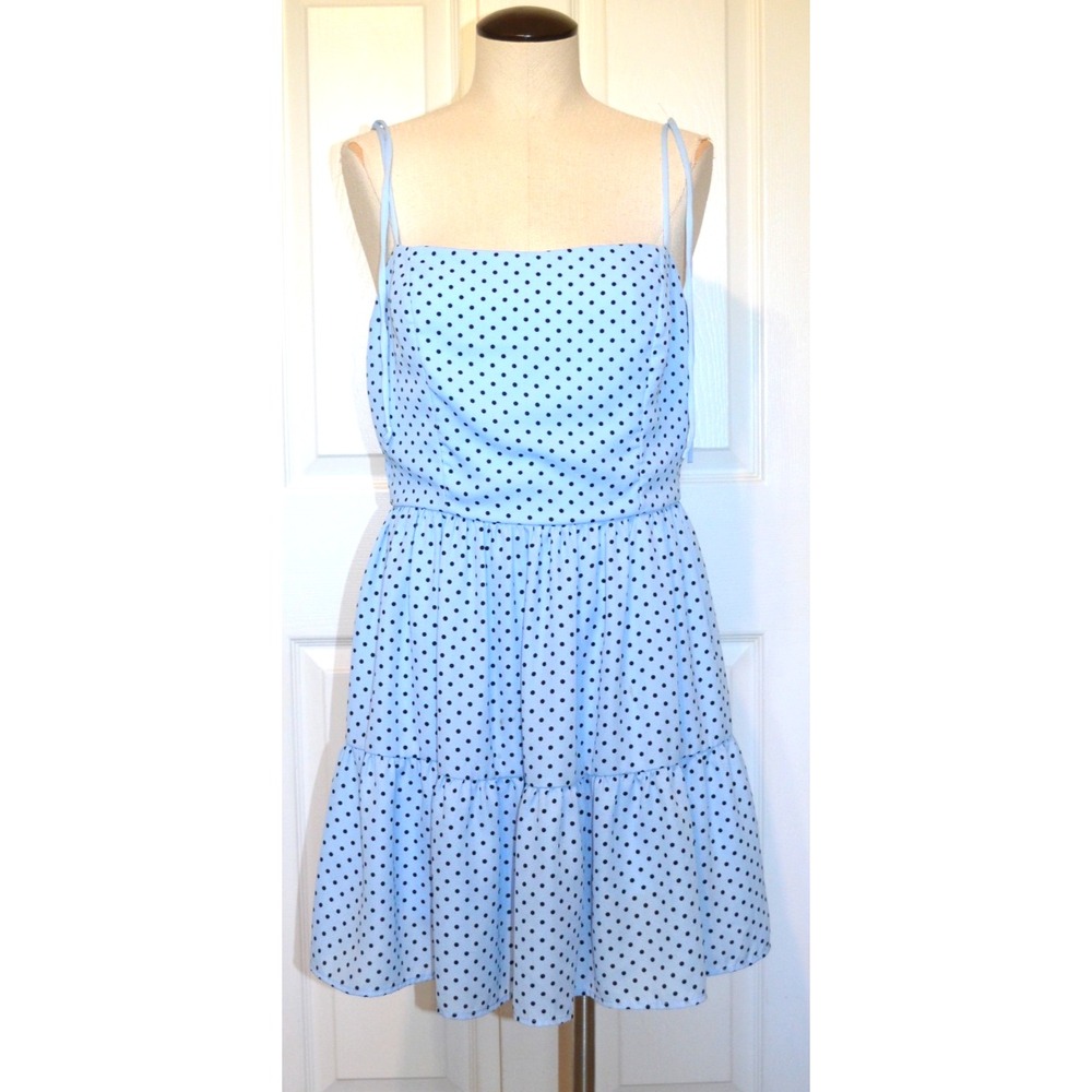 Emerald Sundae Women's Sleeveless Sun Dress Size L Blue PolkaDot Spaghetti Strap